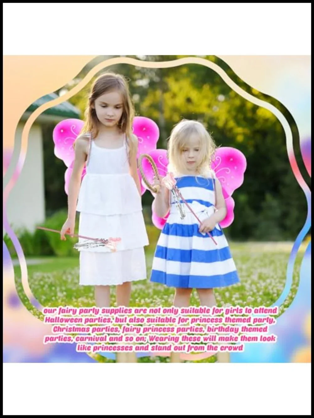 36 Pc Fairy Wings & Wands Costume Set for Kids Dress Up Halloween Cosplay Party